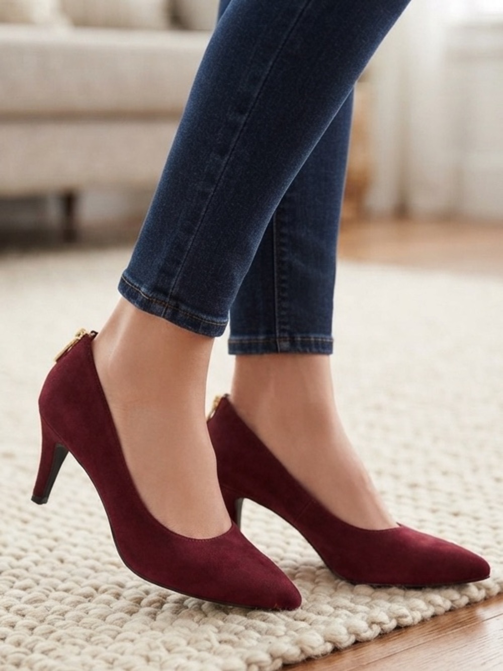 Burgundy Chelsea Girl Suede Pointed Toe Pumps